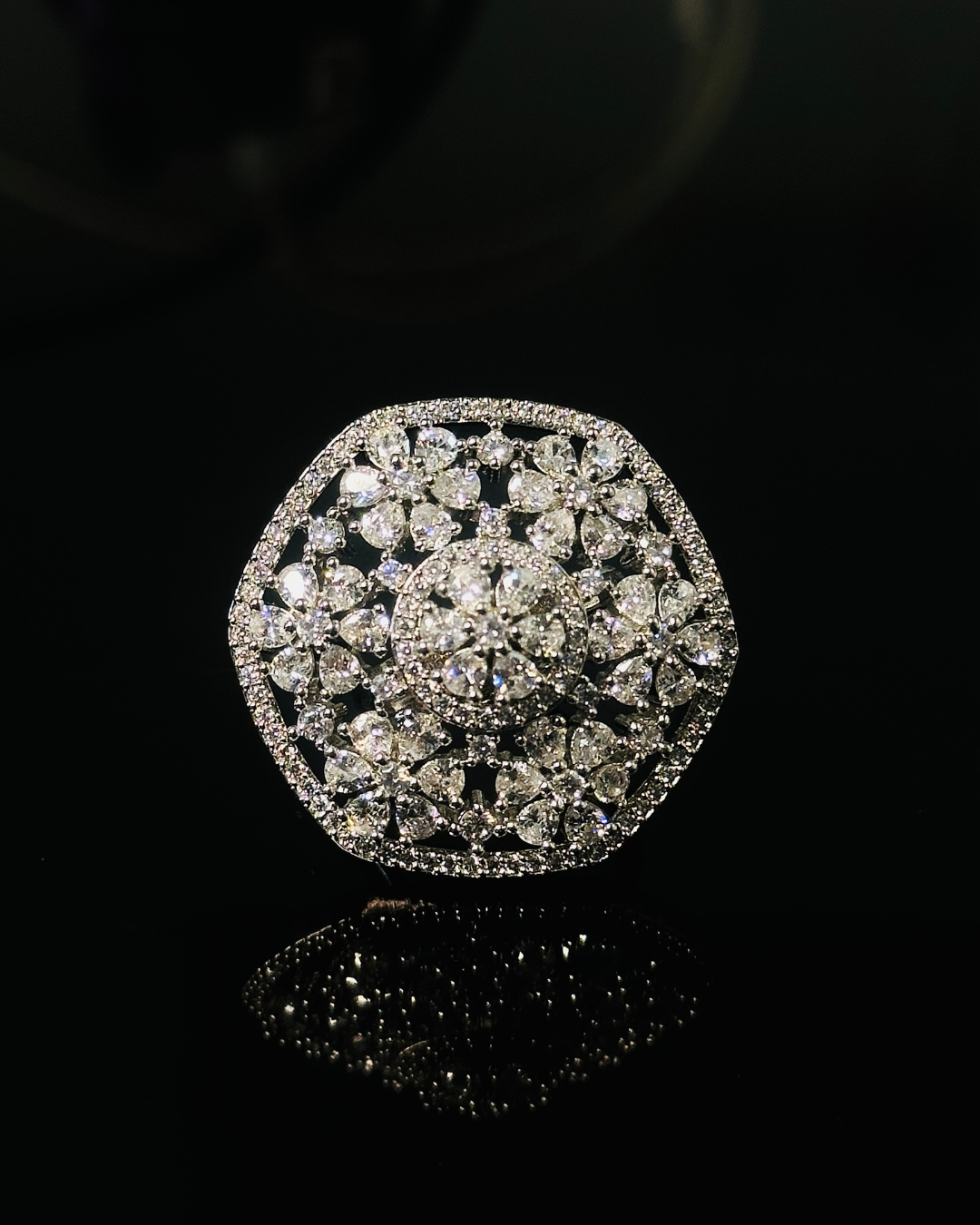 Sparkling Floral Cluster Ring
