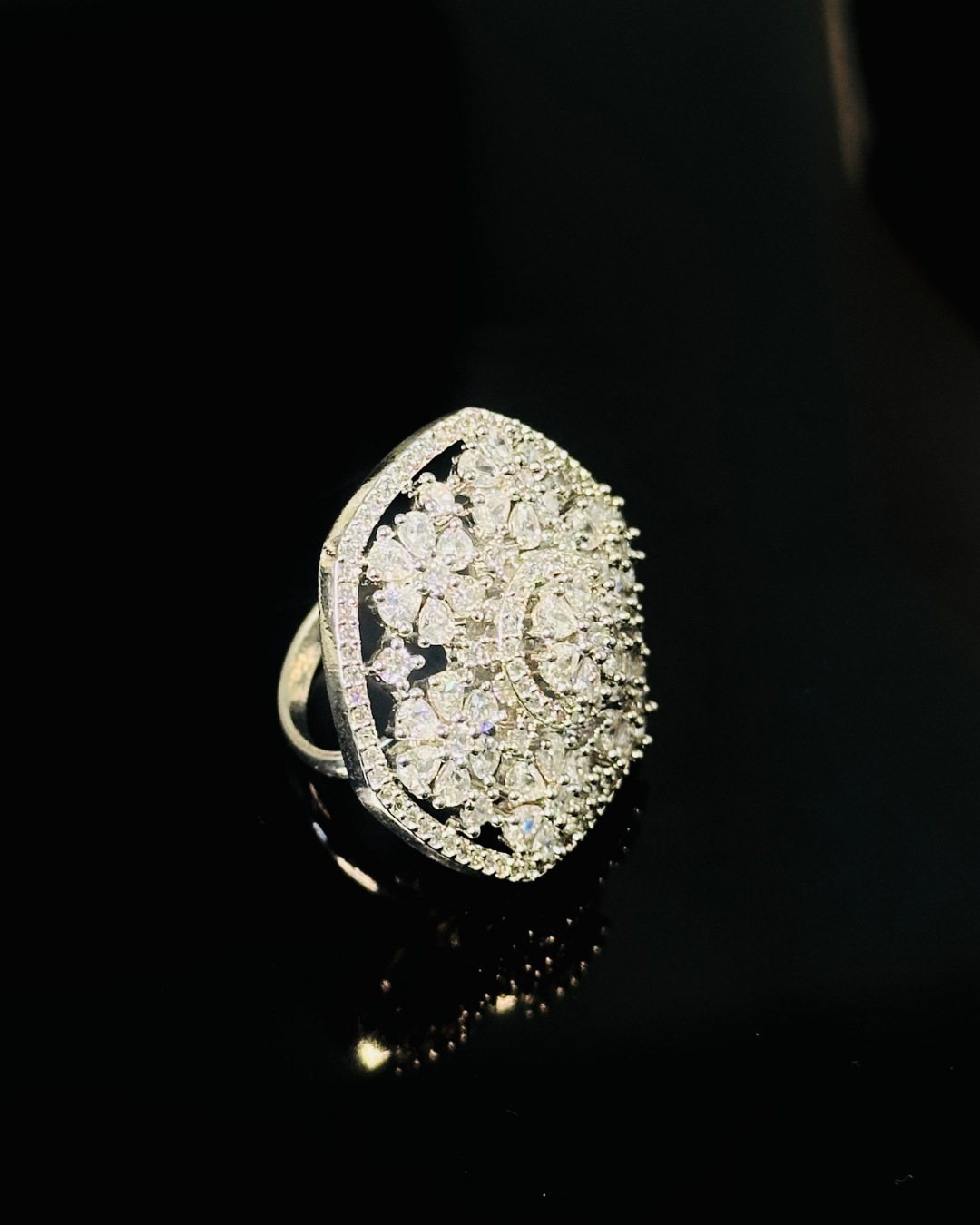 Sparkling Floral Cluster Ring