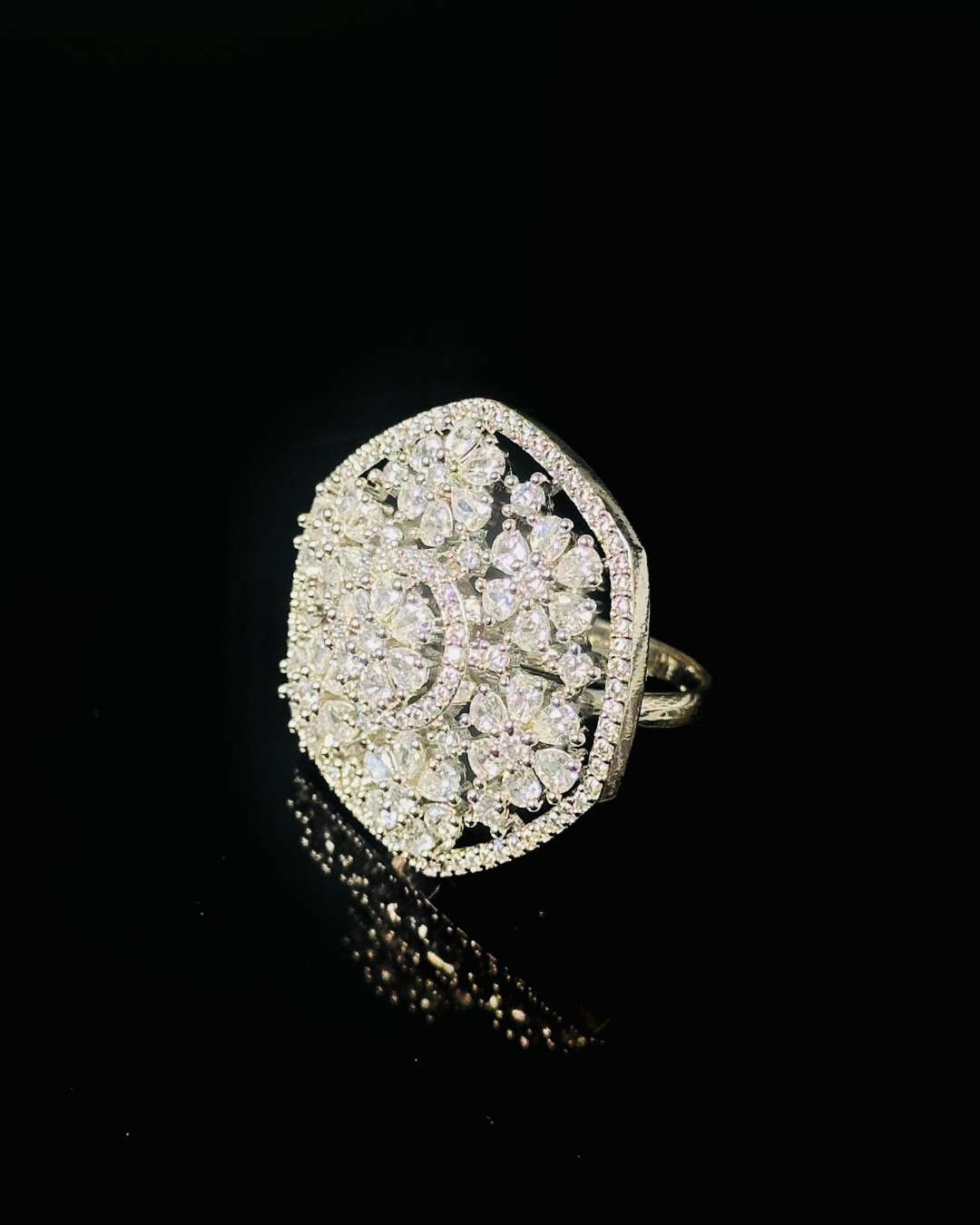 Sparkling Floral Cluster Ring