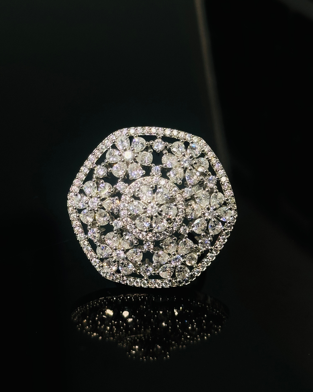 Sparkling Floral Cluster Ring