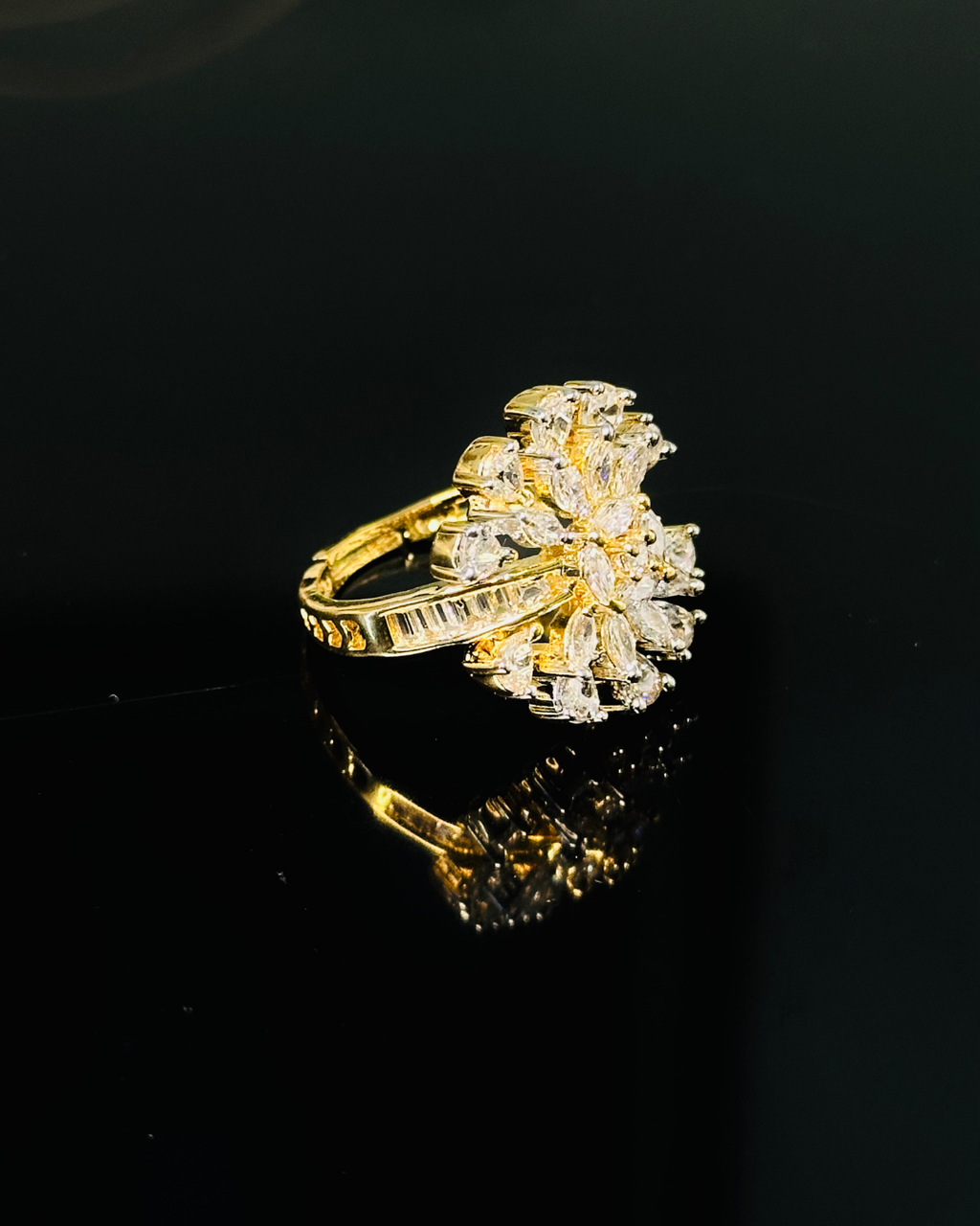Sparkling Floral Cluster Ring