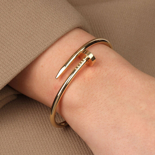 Stainless Steel Gold Plated Anti Tarnish Nail Bracelet