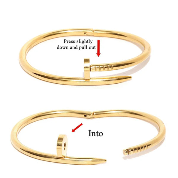 Stainless Steel Gold Plated Anti Tarnish Nail Bracelet