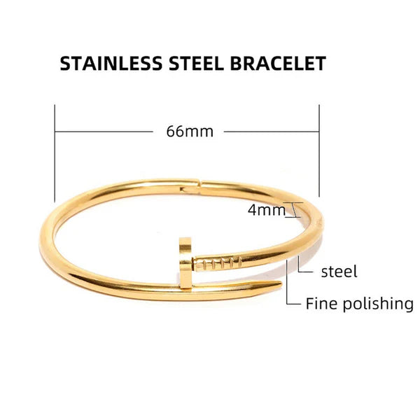 Stainless Steel Gold Plated Anti Tarnish Nail Bracelet