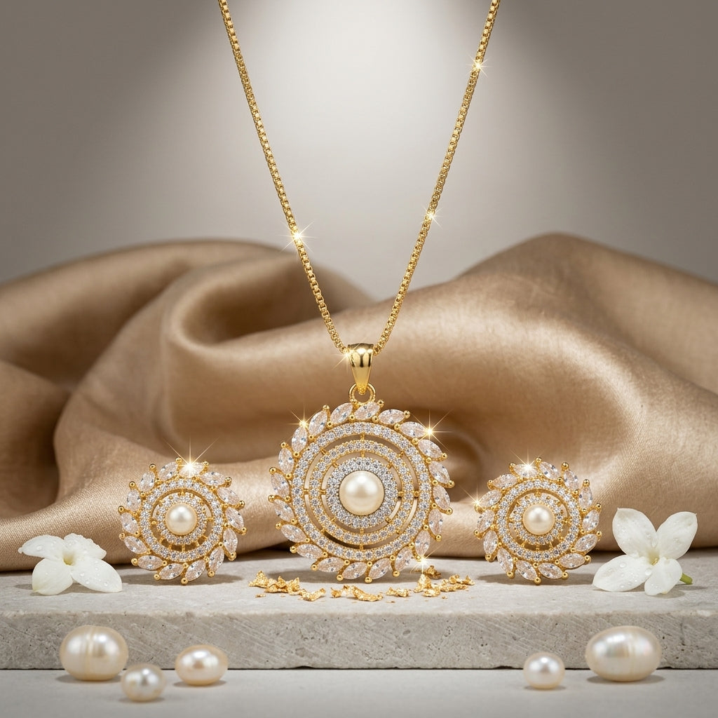 White pearl pendant set GLITZORA