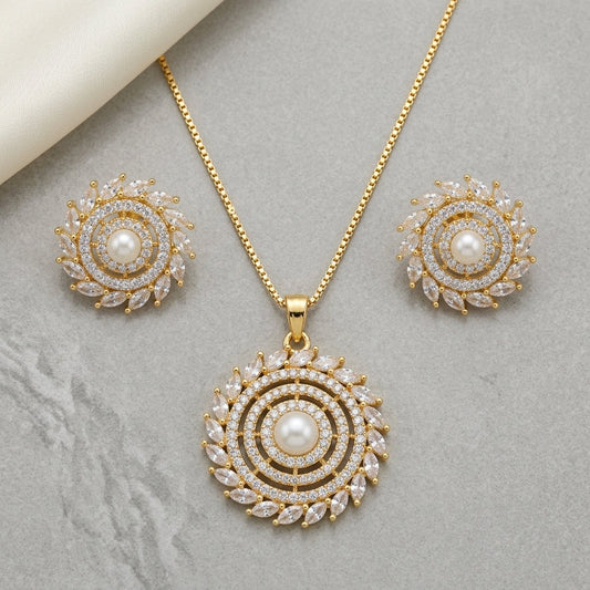 White pearl pendant set GLITZORA