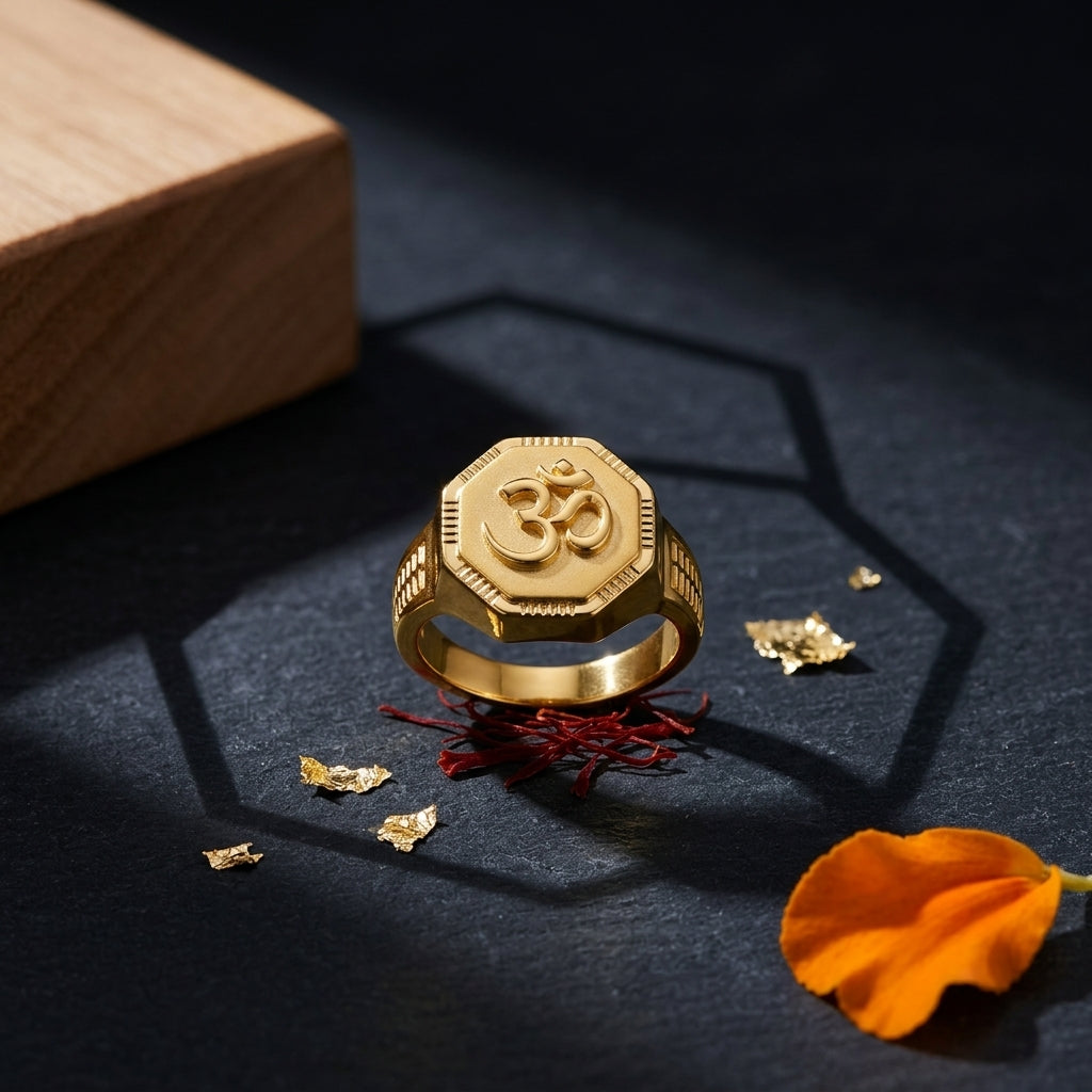 Om Gold Plated Men's Ring GLITZORA