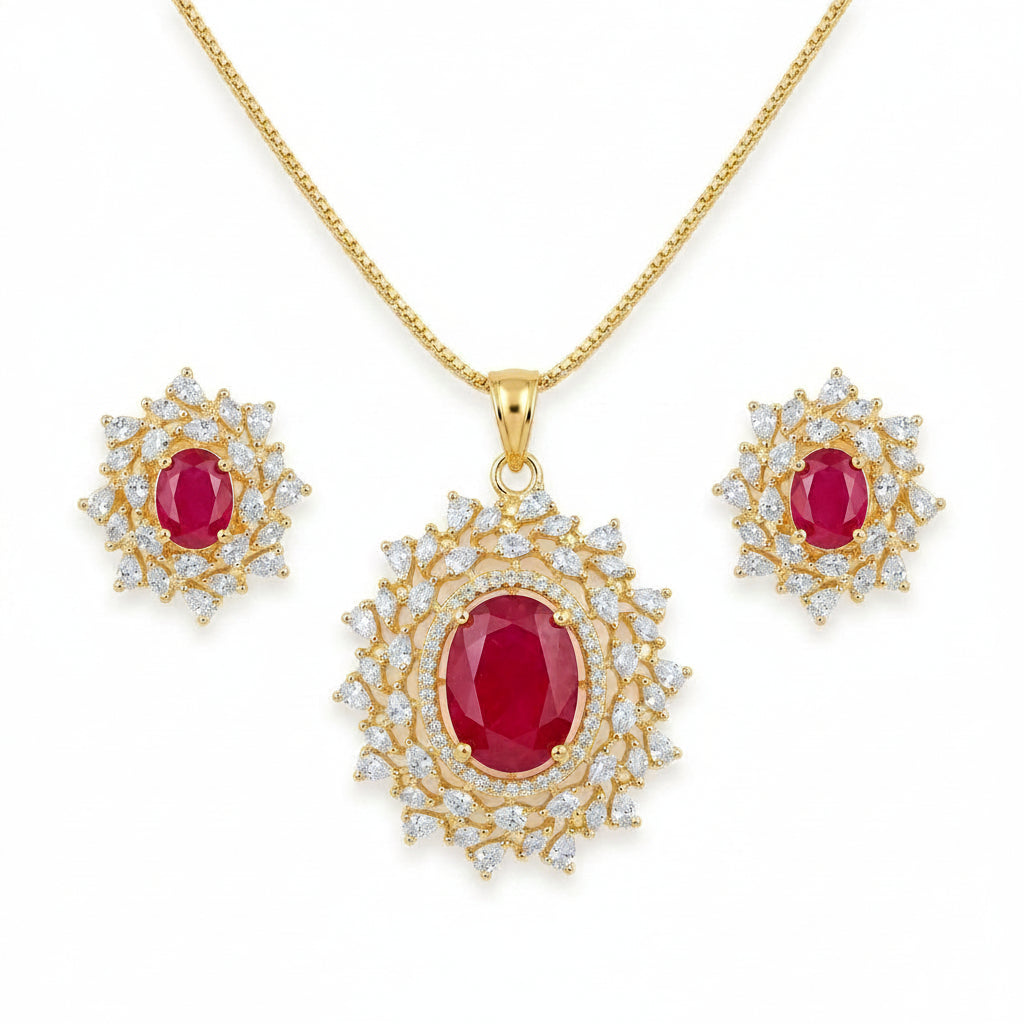 red ruby pendant set GLITZORA