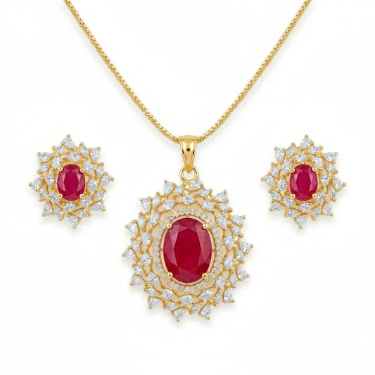 red ruby pendant set GLITZORA